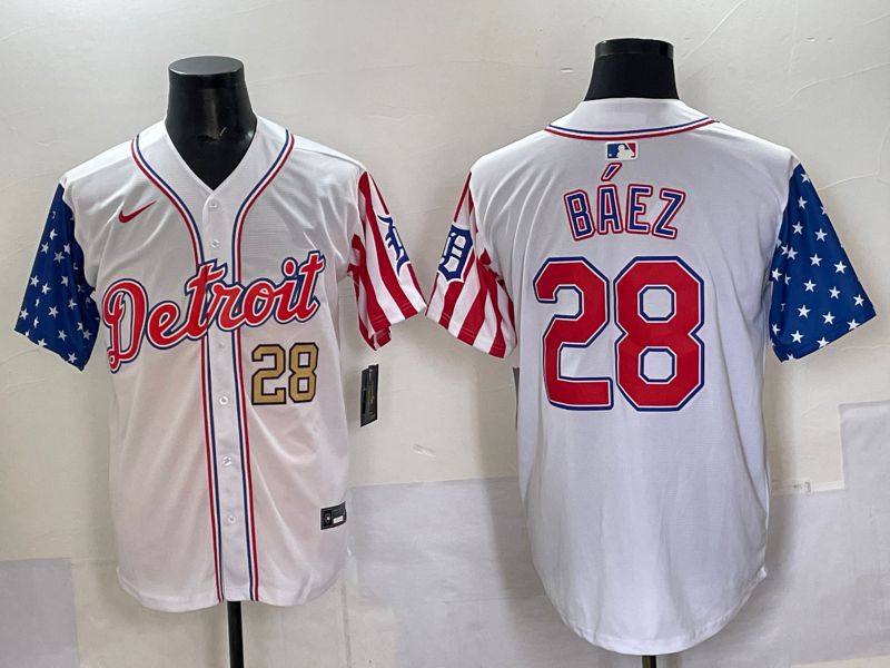 Men Detroit Tigers #28 Baez White National Flags 2025 Nike MLB Jersey style 3